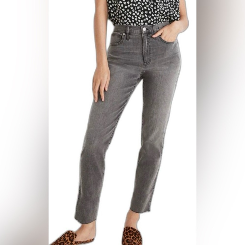 Madewell Stovepipe Jeans Womens Size 29 Gray High Rise Raw Hem Denim